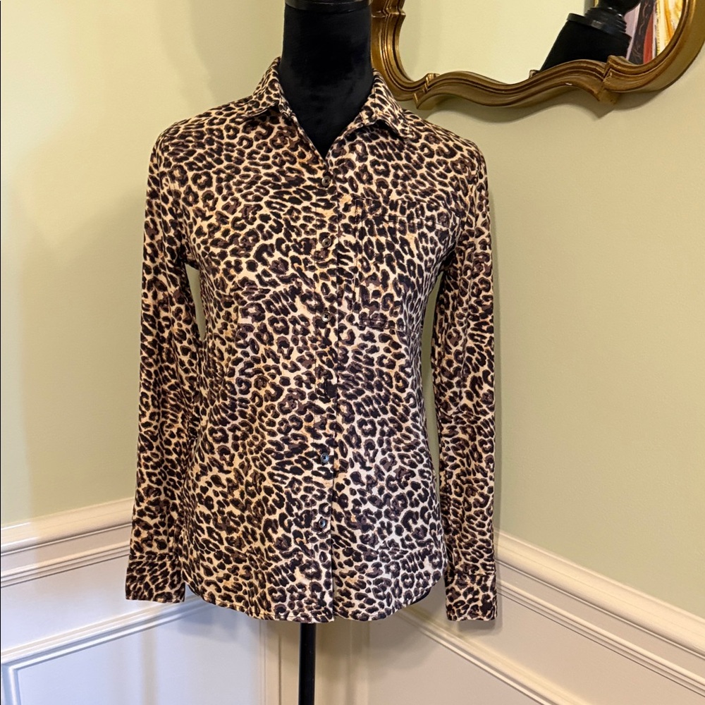 Jessica Simpson Leopard Animal Print Button-Down Shirt Size XS
